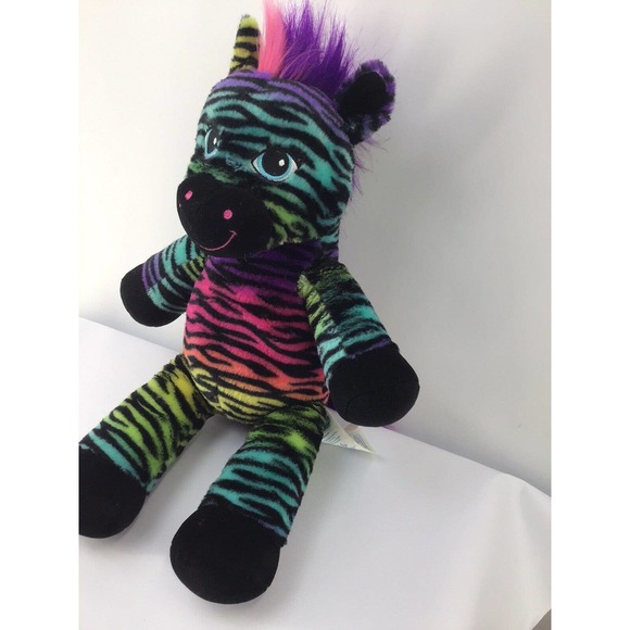 Build A Bear Rainbow Stripe Purple Pink Zebra Soft 17" Plush Toy Bear BABW - Picture 9 of 12